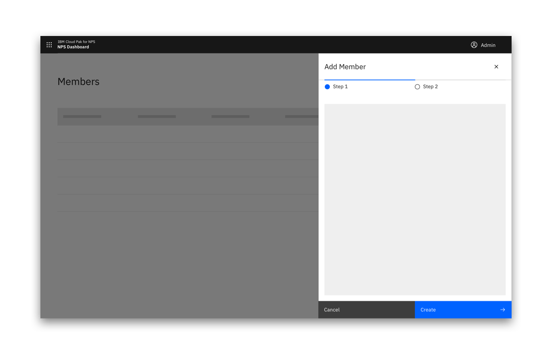 Example of a side panel multi-step creation flow